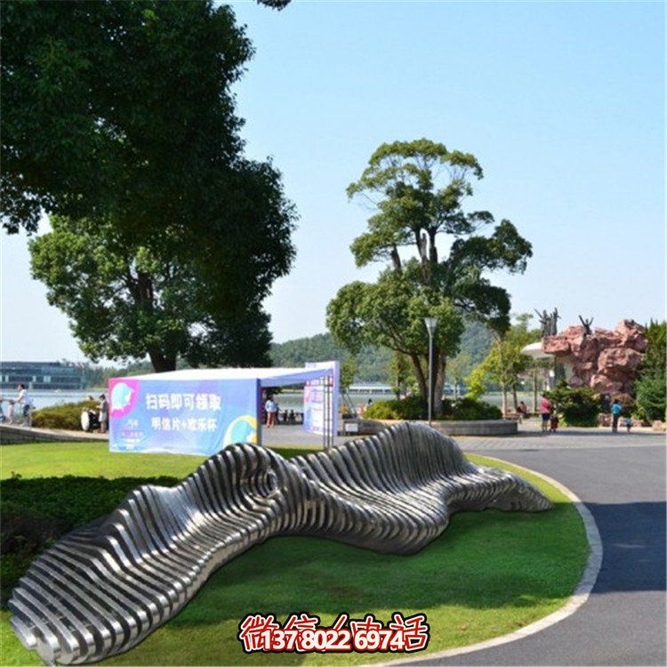 不銹鋼異形座椅，金屬波浪形雕塑抽象假山造型椅子