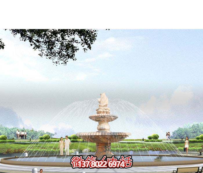精美漢白玉噴泉，石雕鯉魚雕塑擺放
