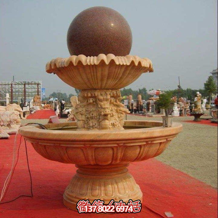 經(jīng)典中式風(fēng)水球，黃銹巖浮雕噴泉水