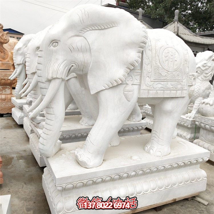 精美石雕大象雕塑，點綴別墅小區(qū)，增添大理石的高貴氣派