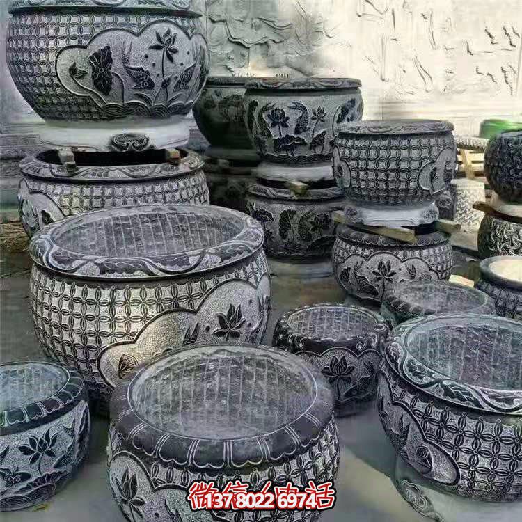 仿古庭院園林石雕浮雕花紋魚(yú)缸雕塑