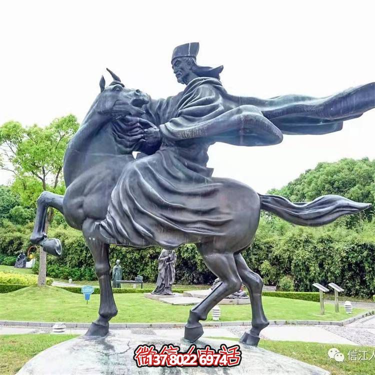 古典仿銅騎馬雕塑，玻璃鋼創(chuàng)意廣場(chǎng)裝飾