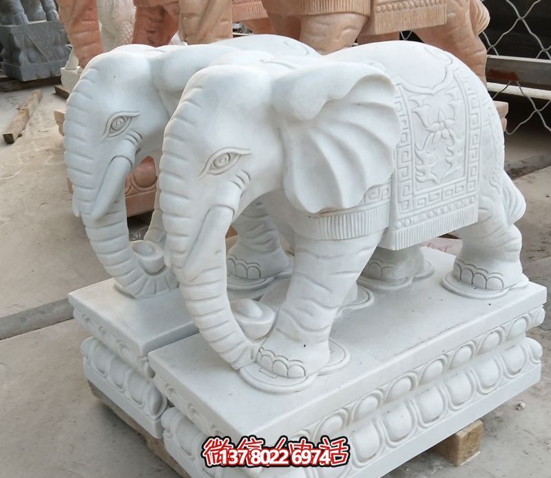 漢白玉雕塑，招財大象，令您鎮(zhèn)宅景區(qū)庭院更加迷人
