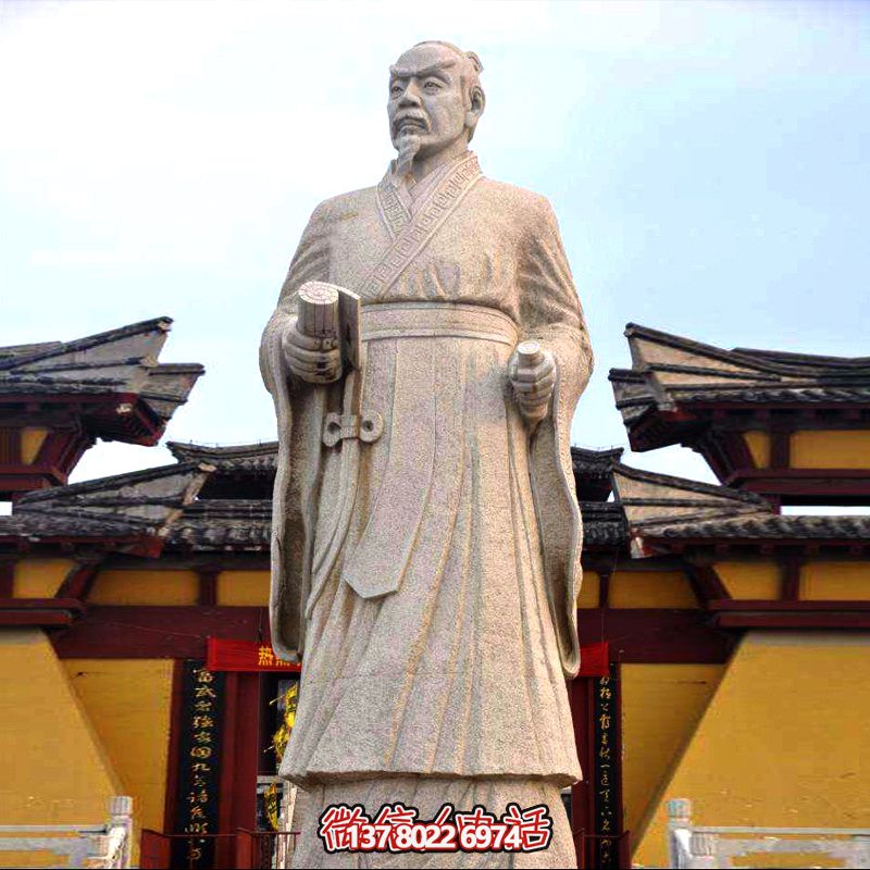 廣場(chǎng)學(xué)?；▓@砂巖石戰(zhàn)國(guó)時(shí)期思想家孟子雕塑像